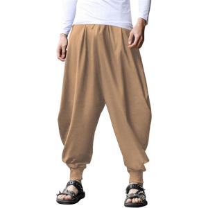 imageCOOFANDY Men Hippie Harem Pants Baggy Linen Cotton Boho Yoga Pants Summer Beach Pants Casual Drop Crotch TrouserDark Khaki