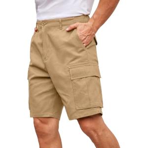 imageCOOFANDY Mens Cargo Shorts Loose Fit Casual Cotton Work Shorts Outdoor Hiking Pants with Multi PocketsDark Khaki