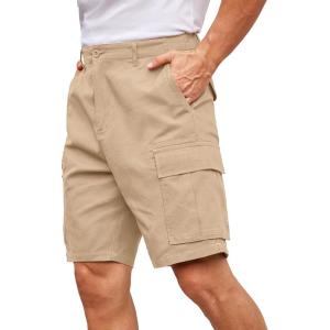 imageCOOFANDY Mens Cargo Shorts Loose Fit Casual Cotton Work Shorts Outdoor Hiking Pants with Multi PocketsKhaki