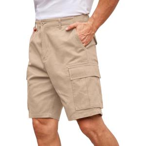 imageCOOFANDY Mens Cargo Shorts Loose Fit Casual Cotton Work Shorts Outdoor Hiking Pants with Multi PocketsLight Khaki