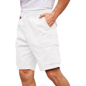 imageCOOFANDY Mens Cargo Shorts Loose Fit Casual Cotton Work Shorts Outdoor Hiking Pants with Multi PocketsWhite
