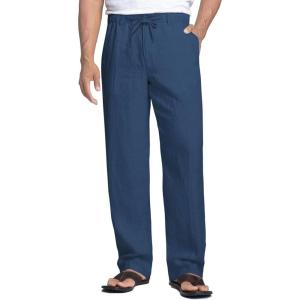 imageCOOFANDY Mens Casual Linen Pants Elastic Waist Drawstring Beach Summer Pants Lightweight Linen TrousersBlue