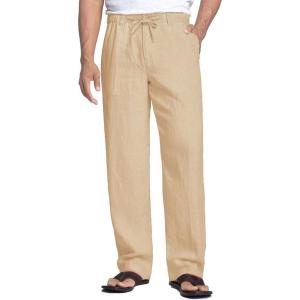 imageCOOFANDY Mens Casual Linen Pants Elastic Waist Drawstring Beach Summer Pants Lightweight Linen TrousersLight Coffe