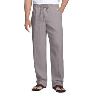 imageCOOFANDY Mens Casual Linen Pants Elastic Waist Drawstring Beach Summer Pants Lightweight Linen TrousersLight Grey