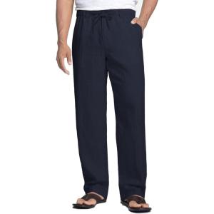 imageCOOFANDY Mens Casual Linen Pants Elastic Waist Drawstring Beach Summer Pants Lightweight Linen TrousersNavy Blue