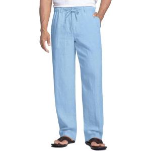 imageCOOFANDY Mens Casual Linen Pants Elastic Waist Drawstring Beach Summer Pants Lightweight Linen TrousersSky Blue