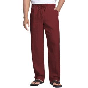 imageCOOFANDY Mens Casual Linen Pants Elastic Waist Drawstring Beach Summer Pants Lightweight Linen TrousersWine Red