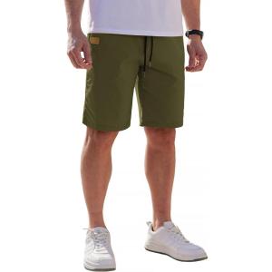 imageCOOFANDY Mens Casual Shorts Cotton Elastic Waist Drawstring Shorts Lightweight Summer Beach ShortsArmy Green