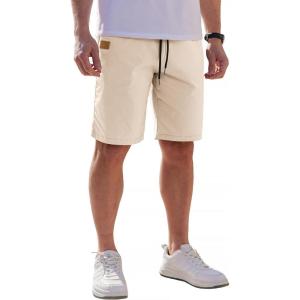 imageCOOFANDY Mens Casual Shorts Cotton Elastic Waist Drawstring Shorts Lightweight Summer Beach ShortsBeige