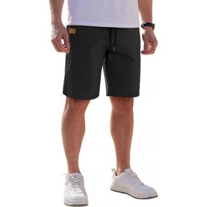 imageCOOFANDY Mens Casual Shorts Cotton Elastic Waist Drawstring Shorts Lightweight Summer Beach ShortsBlack