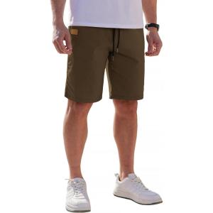 imageCOOFANDY Mens Casual Shorts Cotton Elastic Waist Drawstring Shorts Lightweight Summer Beach ShortsBrown