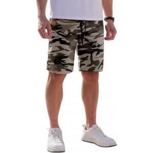 imageCOOFANDY Mens Casual Shorts Cotton Elastic Waist Drawstring Shorts Lightweight Summer Beach ShortsCamouflage