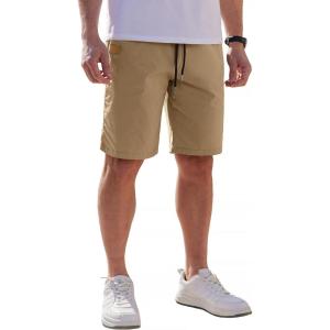 imageCOOFANDY Mens Casual Shorts Cotton Elastic Waist Drawstring Shorts Lightweight Summer Beach ShortsDark Khaki