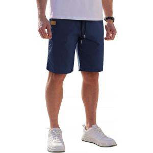 imageCOOFANDY Mens Casual Shorts Cotton Elastic Waist Drawstring Shorts Lightweight Summer Beach ShortsNavy Blue