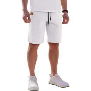 imageCOOFANDY Mens Casual Shorts Cotton Elastic Waist Drawstring Shorts Lightweight Summer Beach ShortsWhite