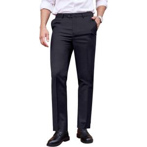 imageCOOFANDY Mens Classic Fit Dress Pants Flat Front Straight Formal Pants Wrinkle Free Expandable Waist Suit PantsBlack