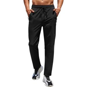 imageCOOFANDY Mens Hiking Pants Lightweight Athletic Pants Quick Dry Active Running Joggers with Zipper PocketsBlack