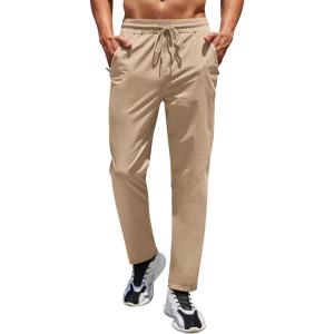 imageCOOFANDY Mens Hiking Pants Lightweight Athletic Pants Quick Dry Active Running Joggers with Zipper PocketsKhaki