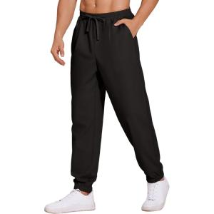 imageCOOFANDY Mens Linen Casual Lightweight Pants Elastic Waist Drawstring Beach Pants with PocketsBlack