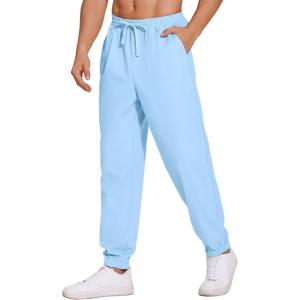 imageCOOFANDY Mens Linen Casual Lightweight Pants Elastic Waist Drawstring Beach Pants with PocketsLight Blue