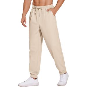 imageCOOFANDY Mens Linen Casual Lightweight Pants Elastic Waist Drawstring Beach Pants with PocketsLight Khaki