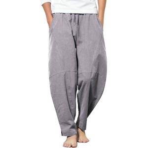 imageCOOFANDY Mens Linen Harem Drawstring Pants Casual Elastic Waist Lightweight Trouser Hippie Summer Beach Yoga PantsGrey