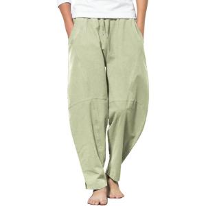 imageCOOFANDY Mens Linen Harem Drawstring Pants Casual Elastic Waist Lightweight Trouser Hippie Summer Beach Yoga PantsLight Green