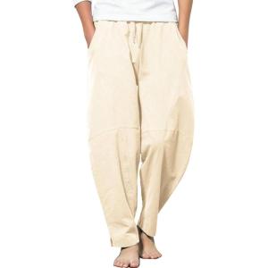 imageCOOFANDY Mens Linen Harem Drawstring Pants Casual Elastic Waist Lightweight Trouser Hippie Summer Beach Yoga PantsLight Khaki