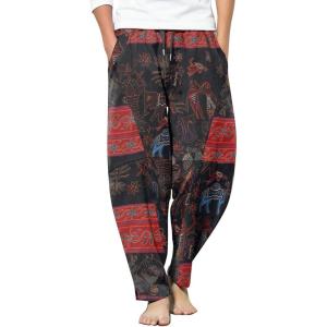 imageCOOFANDY Mens Linen Harem Drawstring Pants Casual Elastic Waist Lightweight Trouser Hippie Summer Beach Yoga PantsPat7