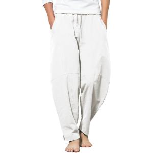 imageCOOFANDY Mens Linen Harem Drawstring Pants Casual Elastic Waist Lightweight Trouser Hippie Summer Beach Yoga PantsWhite