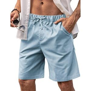 imageCOOFANDY Mens Linen Shorts Elastic Waist Drawstring Casual Summer Beach ShortsAlight Blue