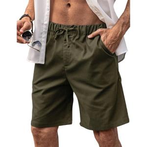 imageCOOFANDY Mens Linen Shorts Elastic Waist Drawstring Casual Summer Beach ShortsArmy Green