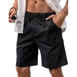 imageCOOFANDY Mens Linen Shorts Elastic Waist Drawstring Casual Summer Beach ShortsBlack