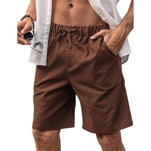 imageCOOFANDY Mens Linen Shorts Elastic Waist Drawstring Casual Summer Beach ShortsBrown