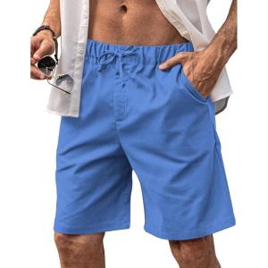 imageCOOFANDY Mens Linen Shorts Elastic Waist Drawstring Casual Summer Beach ShortsDark Blue
