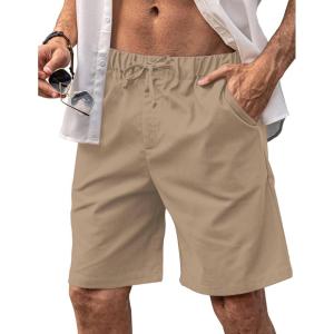 imageCOOFANDY Mens Linen Shorts Elastic Waist Drawstring Casual Summer Beach ShortsDark Khaki