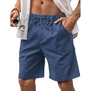 imageCOOFANDY Mens Linen Shorts Elastic Waist Drawstring Casual Summer Beach ShortsDenim Blue