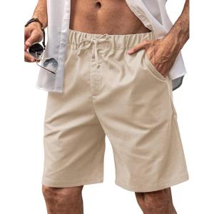 imageCOOFANDY Mens Linen Shorts Elastic Waist Drawstring Casual Summer Beach ShortsKhaki