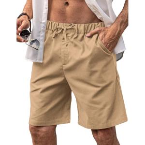 imageCOOFANDY Mens Linen Shorts Elastic Waist Drawstring Casual Summer Beach ShortsLight Tan