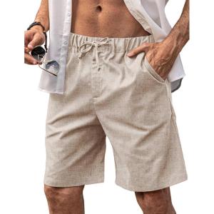imageCOOFANDY Mens Linen Shorts Elastic Waist Drawstring Casual Summer Beach ShortsLinen Khaki