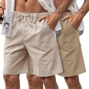 imageCOOFANDY Mens Linen Shorts Elastic Waist Drawstring Casual Summer Beach ShortsLinen KhakiDark Khaki