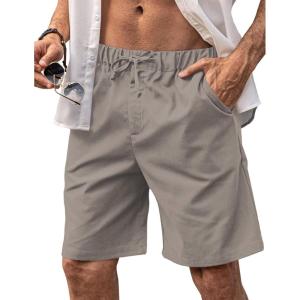 imageCOOFANDY Mens Linen Shorts Elastic Waist Drawstring Casual Summer Beach ShortsMedium Gray