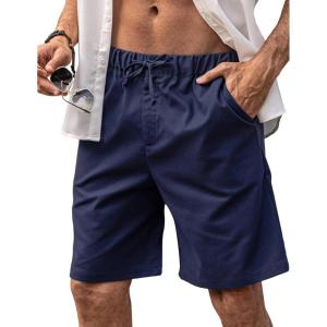 imageCOOFANDY Mens Linen Shorts Elastic Waist Drawstring Casual Summer Beach ShortsNavy Blue