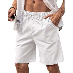 imageCOOFANDY Mens Linen Shorts Elastic Waist Drawstring Casual Summer Beach ShortsWhite