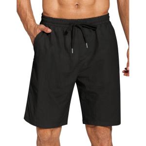 imageCOOFANDY Mens Summer Beach Shorts Lightweight Elastic Waist Drawstring Casual Shorts with PocketBlack