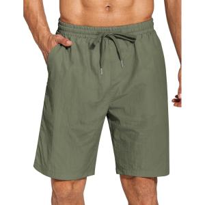 imageCOOFANDY Mens Summer Beach Shorts Lightweight Elastic Waist Drawstring Casual Shorts with PocketDeep Green