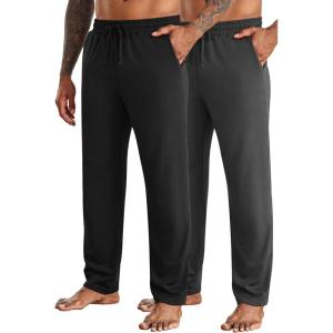 imageCOOFANDY Mens Yoga Sweatpants Open Bottom Lightweight Sweat Pants Drawstring Athletic Lounge Pants with PocketsBlack  Dark Gray