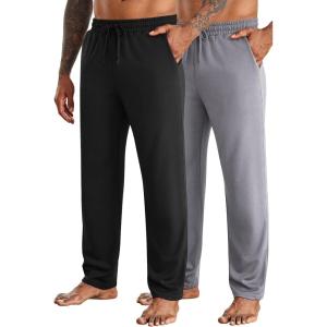 imageCOOFANDY Mens Yoga Sweatpants Open Bottom Lightweight Sweat Pants Drawstring Athletic Lounge Pants with PocketsBlack  Light Gray
