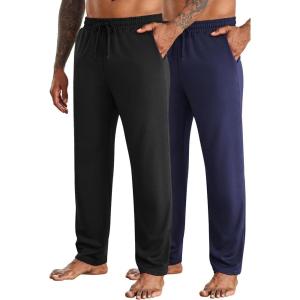 imageCOOFANDY Mens Yoga Sweatpants Open Bottom Lightweight Sweat Pants Drawstring Athletic Lounge Pants with PocketsBlack  Navy Blue