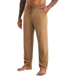 imageCOOFANDY Mens Yoga Sweatpants Open Bottom Lightweight Sweat Pants Drawstring Athletic Lounge Pants with PocketsKhaki